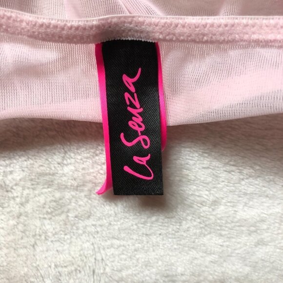 La Senza Light Pink Mesh & Black Lace Sheer Baby Doll Size Medium - Picture 6 of 10